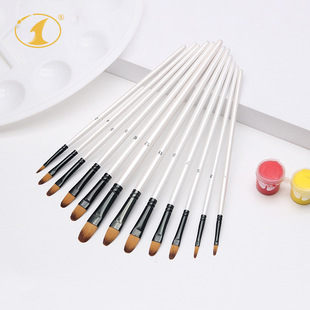 Gouache full set of 12 pearlescent white rod students acrylic brush children painting nylon hair oil brush wholesale
