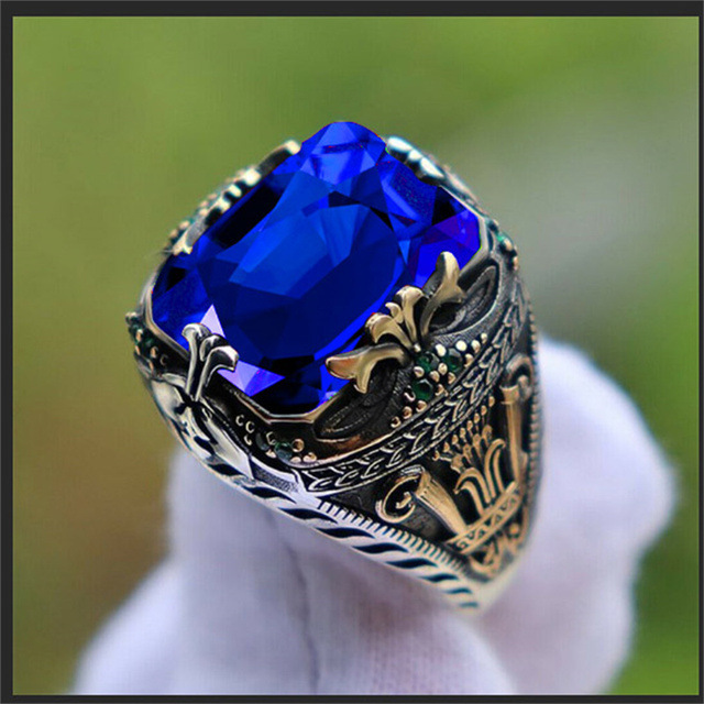 Jianjie new style inlaid jade men's luxury ring personality retro domineering ring attending banquet party jewelry