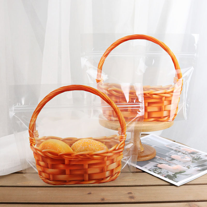 Imitation Basket Zipper Bread Bag 450g Self-sealing 450g Toast Meal Bag Square Baking West Point Packaging Bag