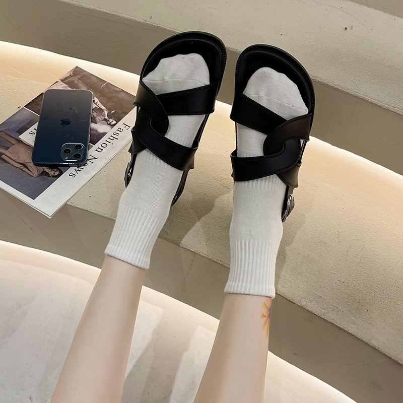 New Summer Sandals Women's Outerwear Korean-style All-match Thick-soled Cross Beach Shoes Student Casual Sandals Women's Slippers