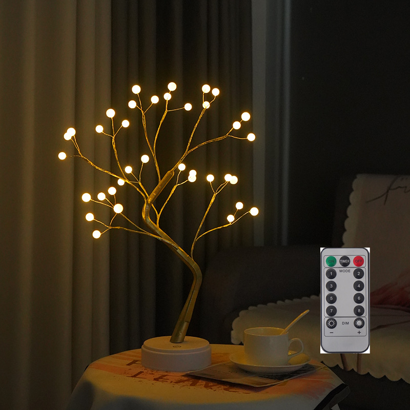 跨境led遥控8功能铜线灯造型灯珍珠树灯仿真梅花圣诞灯装饰灯