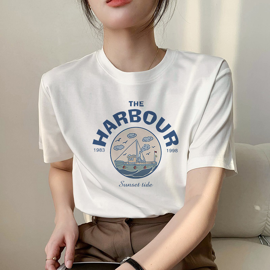 [Selling on behalf of hair] 2024 cotton explosions short-sleeved T-shirt women's Instagram style summer vintage trend printing fashion Joker