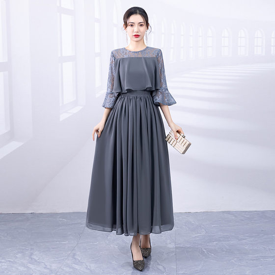 AliExpress dress for women 2024 new long sleeve elegant lady dress elegant host evening dress cross-border