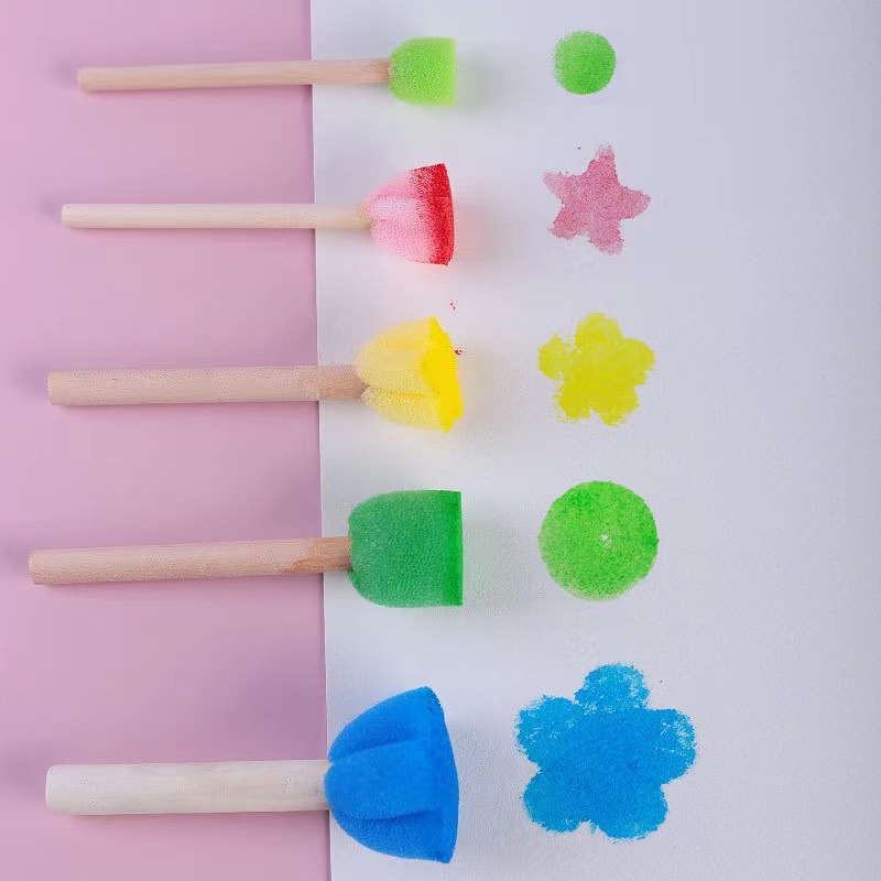 Children's diy mushroom head brush 5 color flower sponge seal graffiti early education art tools sponge brush