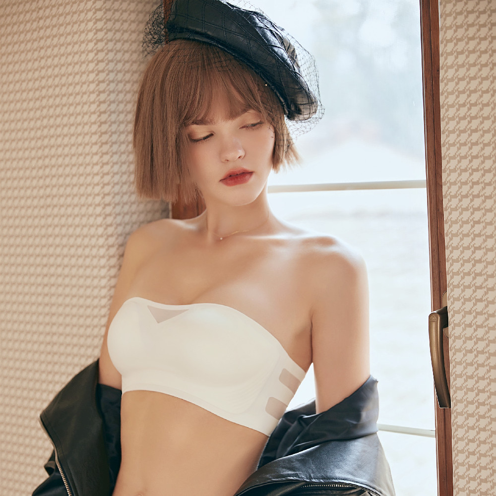Spring and Summer New 906#1.5cm Seamless Jelly Strip Lightweight Breathable Gathered Face No Steel Ring Tube Bra