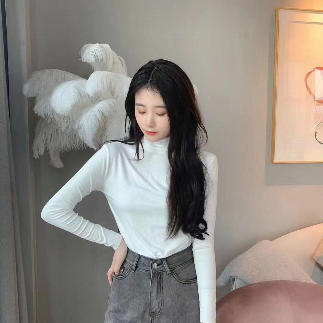 Autumn and Winter new nine-color half turtleneck mask bottoming shirt women's casual inner wear skin-friendly high elastic slim-fit long-sleeved blouse