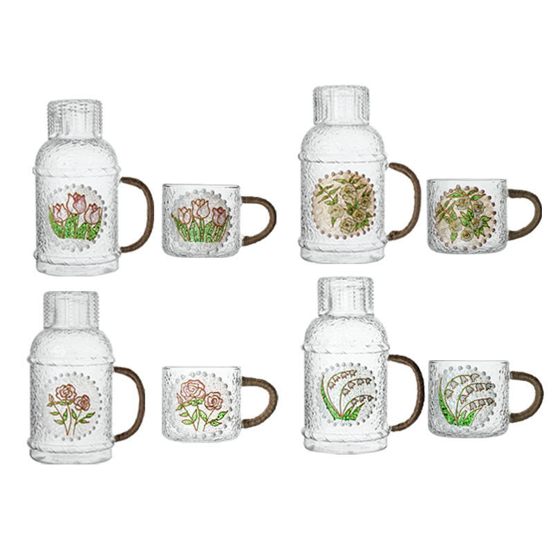 High color value cold water bottle glass high temperature explosion-proof cold water bottle cup set household water bottle large capacity teapot