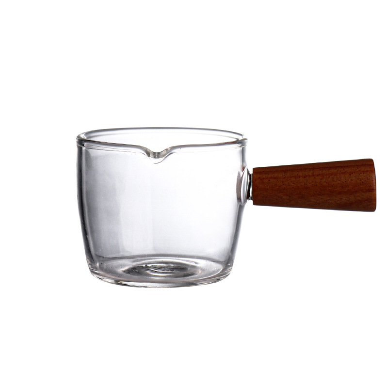 Household Italian wooden handle glass small Milk Cup outdoor mini creative scale Milk Cup western restaurant small sauce bucket seasoning Cup