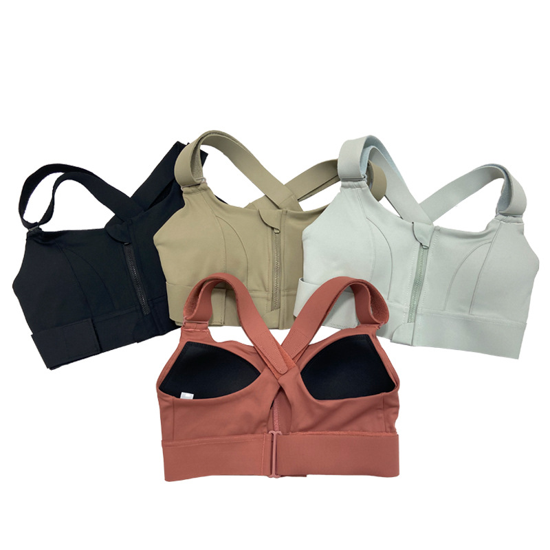 Plus size cross beauty Back Velcro sports underwear YKK zipper adjustable shoulder strap shockproof running bra