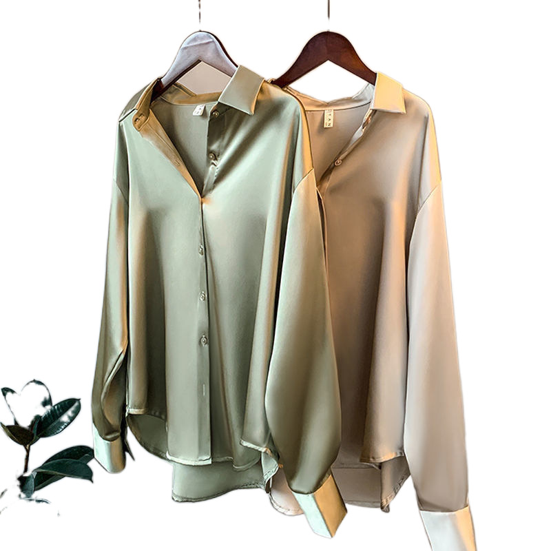 Long-Sleeved Satin Shirt Women's Design Sense Niche 2024 Spring and Summer Sunscreen All-Match Draped Retro Hong Kong Style Shirt Top