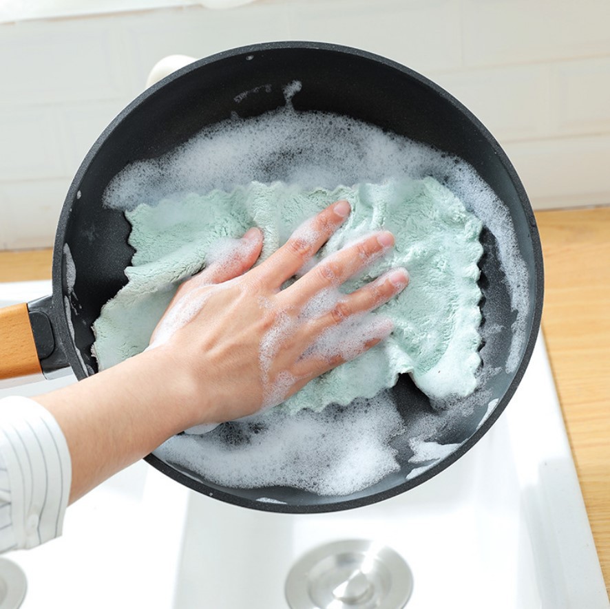 Dish cloth double-sided two-color pan dish towel kitchen oil-free lint-free optional color cloth thickened scouring pad