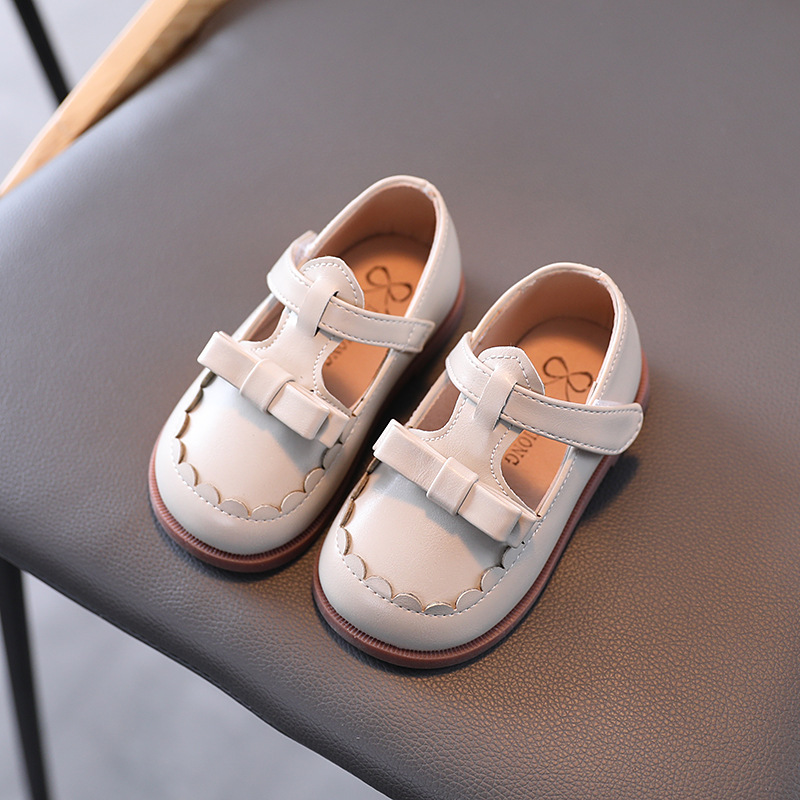 Girls' Leather Shoes Korean Style Spring and Autumn 2023 New Baby Girl Bow Princess Shoes Solid Color Soft-soled Casual Shoes