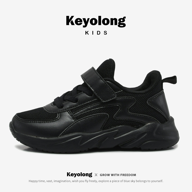 Children's White sneaker 2025 New Spring and Autumn Leather White Shoes for Girls and Big Boys Black Casual Shoes