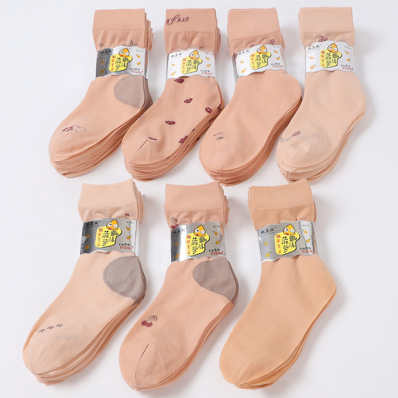Women's mid-tube stockings with heel bending plate mid-tube jacquard stockings for middle-aged and elderly with heel anti-stripping silk short stockings summer thin