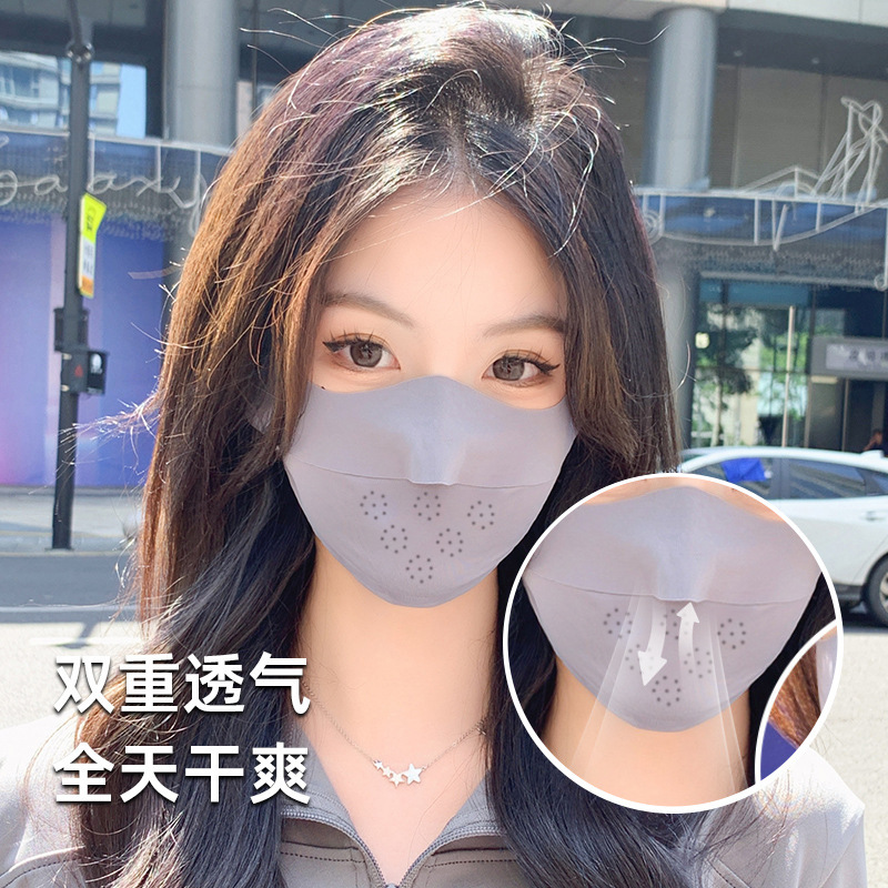 Seamless Ice Silk sunscreen mask summer raw yarn nylon Ice Silk breathable eye protection angle adhesive sunscreen mask face Kini