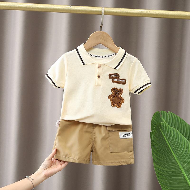 Boys' Summer Wear Children's Short-sleeved Suit Summer New Style Baby Boys' Fashion Striped Polo Shirt Two-piece Set