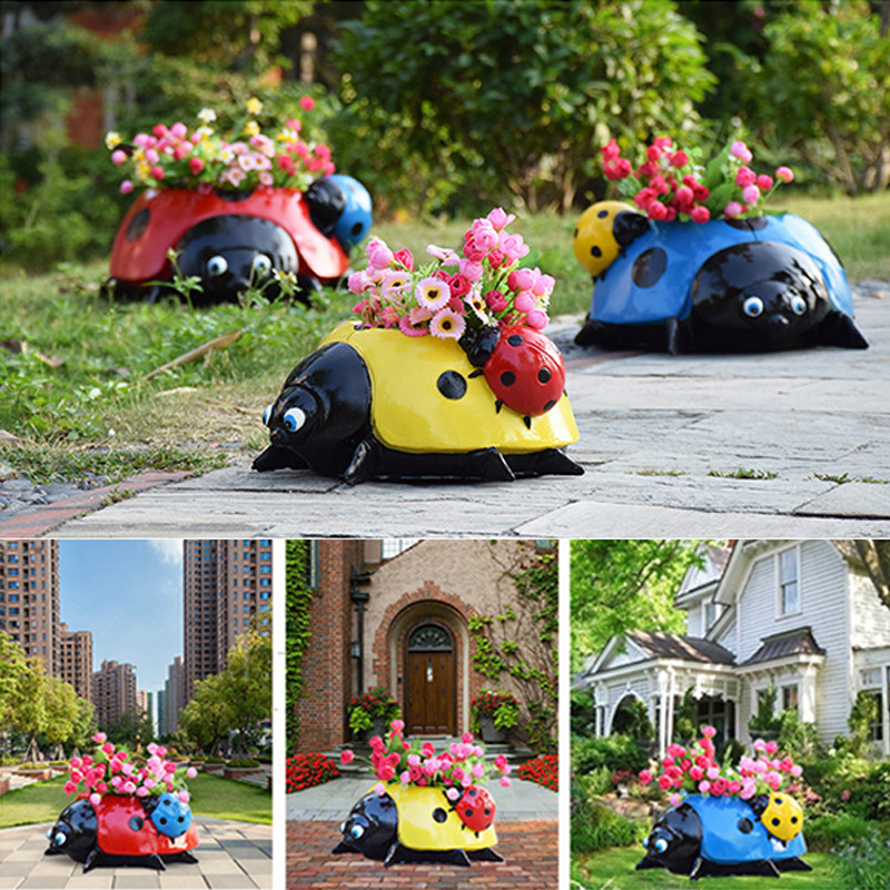 Coccinella beetle ornaments outdoor villa garden courtyard flower pot decoration garden landscape cartoon animal sculpture