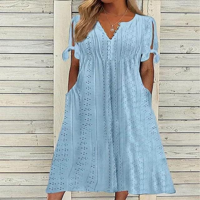 2023 Summer new cross-border European and American women's clothing Amazon women's dress hole hollow V-neck lace frill