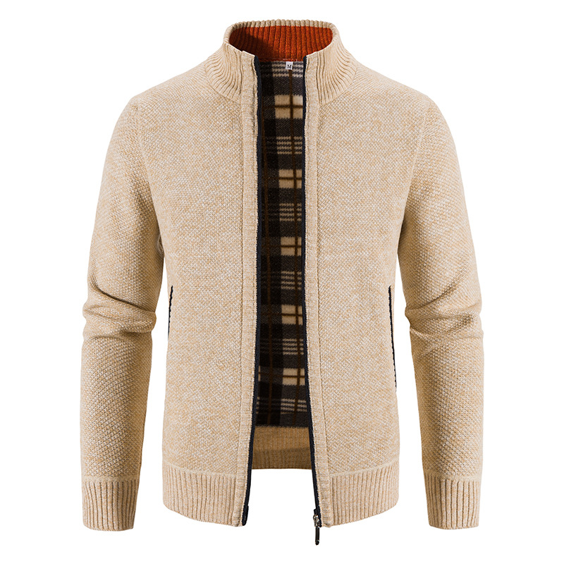 2023 autumn and winter new foreign trade wholesale sweater men's sweater plus velvet collar coat men's cardigan sweater