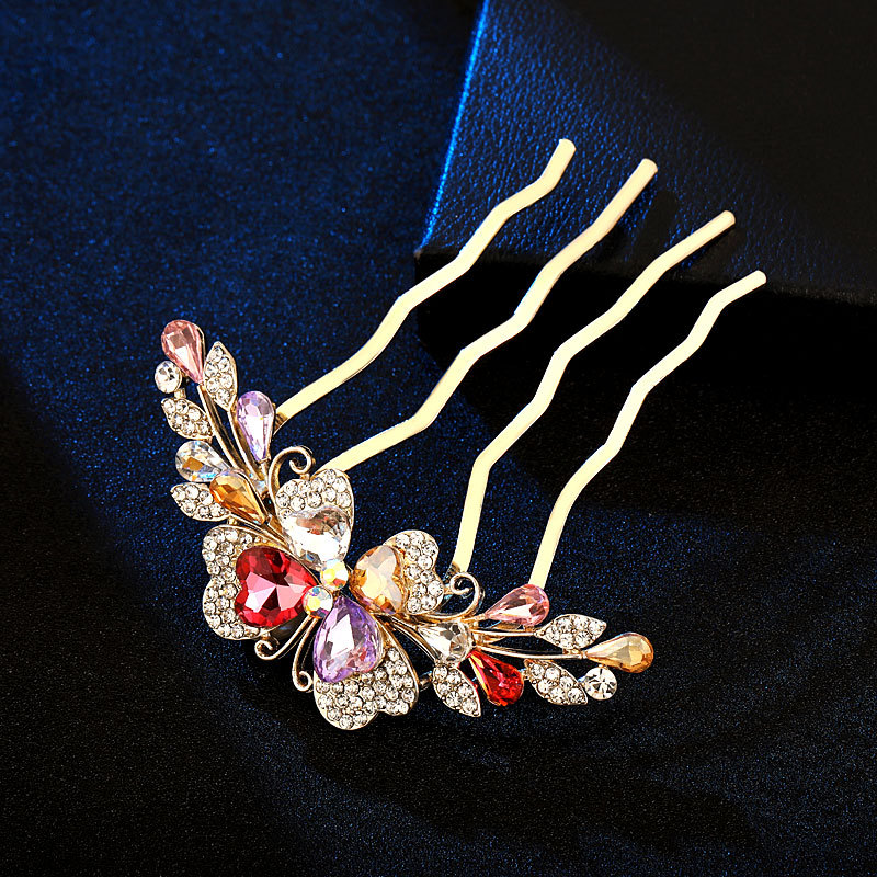 Korean style hair comb hair hair headwear back rhinestone mother bow crystal four-tooth hair clip comb clip