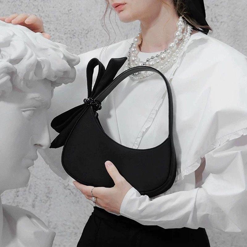 Bag Women's 2025 New Explosive Niche Design Bow Crescent Bag High-grade Texture Portable Crossbody Bag All-match