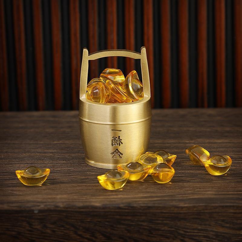 All brass bucket of gold bucket ornaments desktop fortune into treasure brass crafts ornaments creative copper cylinder manufacturers batch