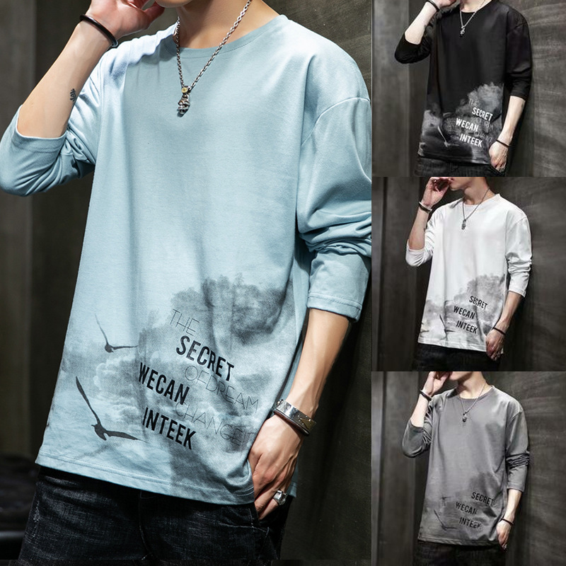Cross-border a generation of long-sleeved T-shirt men's stall supply Tide brand ins loose clothes handsome printed jacket