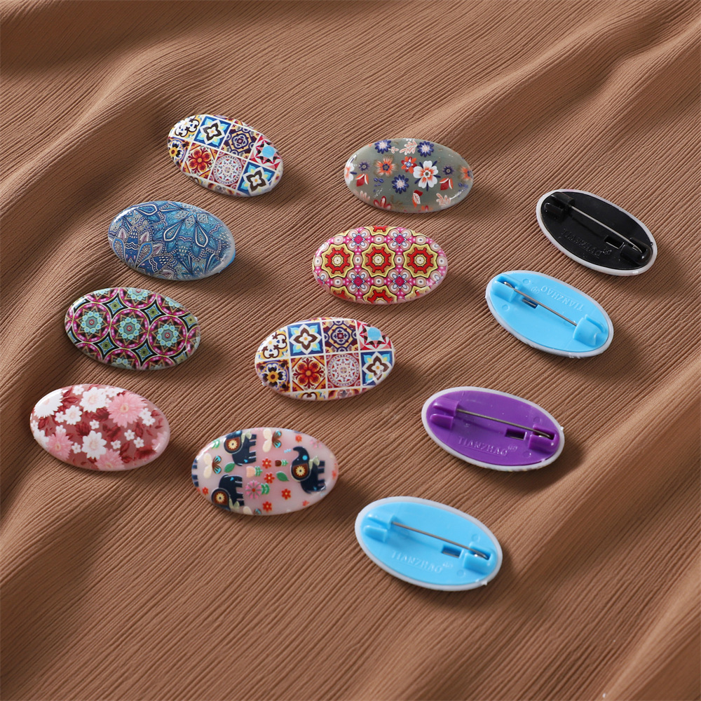New Cross-border Cover Pin Jewelry Large Size Printed Oval Safety Pin Retail Fixed Scarf Pin Three Pack