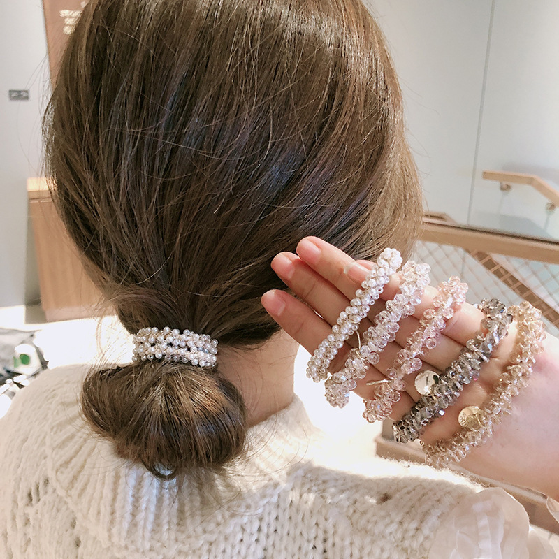Korean style Morandi Mickey hair band online celebrity ins hollow crystal hair rope bow Cherry hair rope rubber band hair accessories