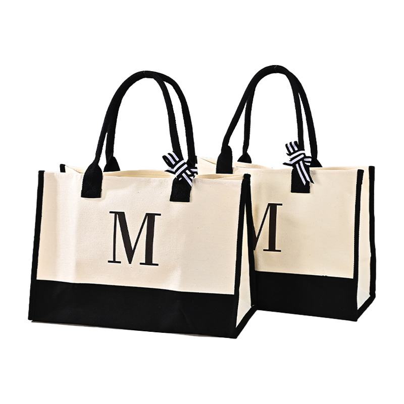 Cross-border exclusive coated canvas bag custom fashion advertising portable shopping bag custom large Amazon tote bag