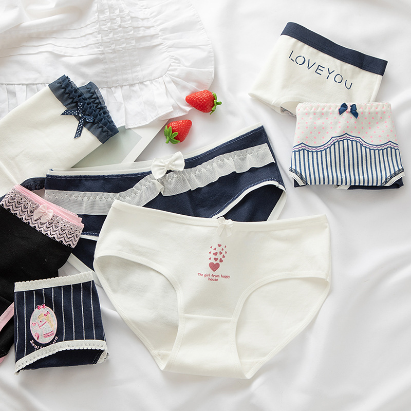 Clearance non-refunding cotton crotch ladies mid-waist plus size cute sweet bow girl student briefs l