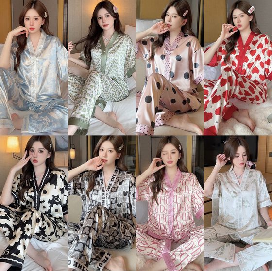 Silk pajamas 2024 new luxury pajamas women's summer ice silk thin short-sleeved trousers suit summer plus size