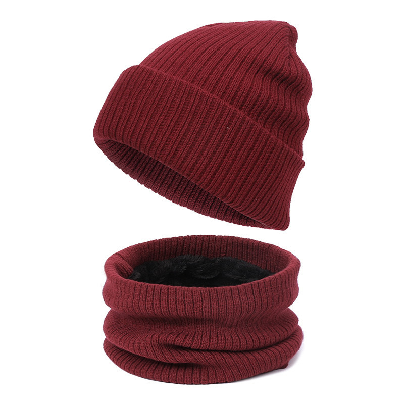 跨境男女针织套头帽套装秋冬加厚加绒保暖毛线帽子围巾手套三件套