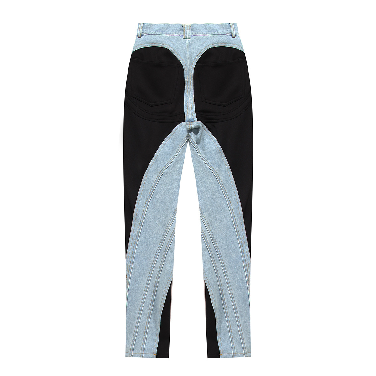 European and American Design Sense Leggings Personalized Stitching Jeans Autumn New High Waist Heavy Industry Slimming Washed Trousers for Women