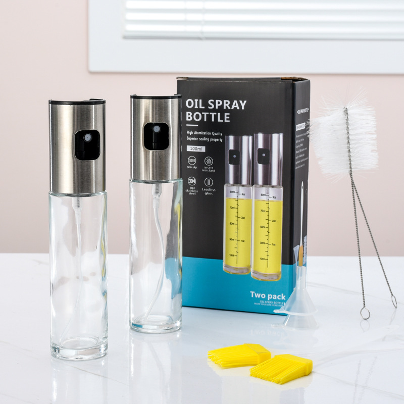 304 Stainless Steel Oil Spray Pot 2 Gift Boxes Spray Press Spray Bottle Outdoor BBQ Household Oil Pot Oil Bottle