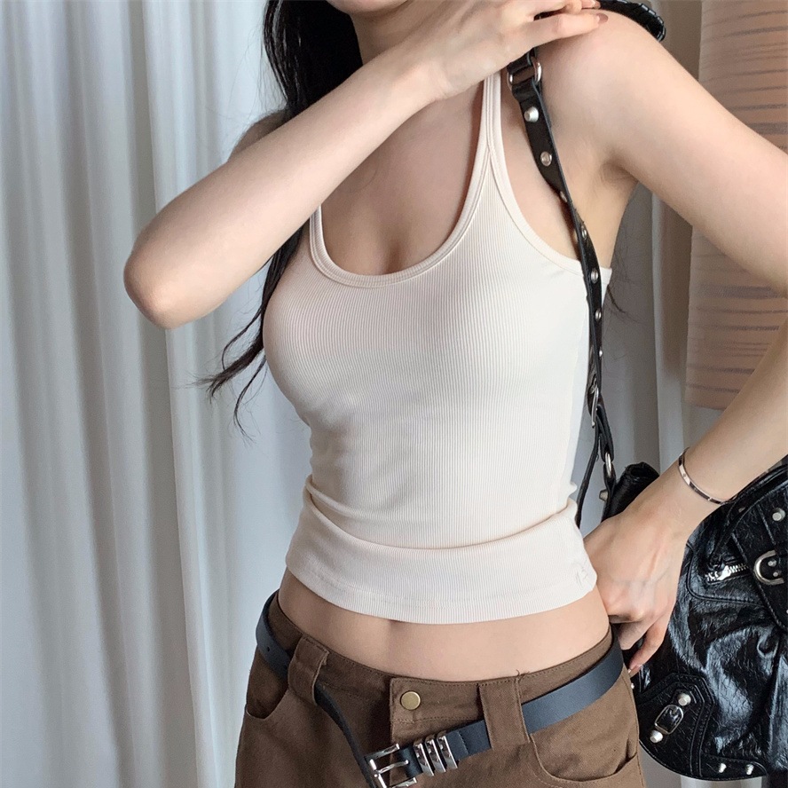 2023 New Cross-border Sexy Fashion Sling Solid Color Personalized Sling Slim-fit Vest Clothes Women's Short Pure Desire