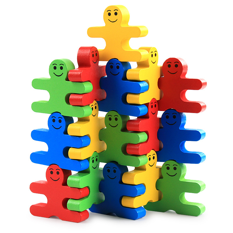 Cartoon balance small building blocks stacked high wooden 0-3 years old children's educational early teaching aids toys cross-border wholesale