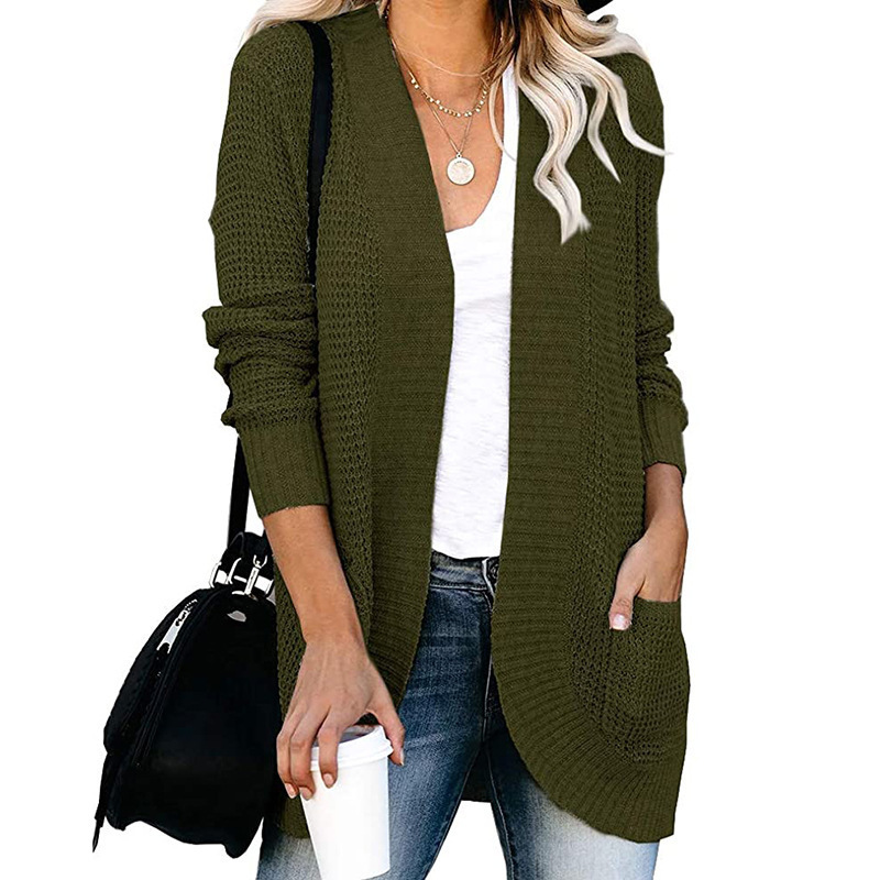 2024 autumn and winter new Amazon sweater women's cardigan women's European and American curved placket large pocket winter wear