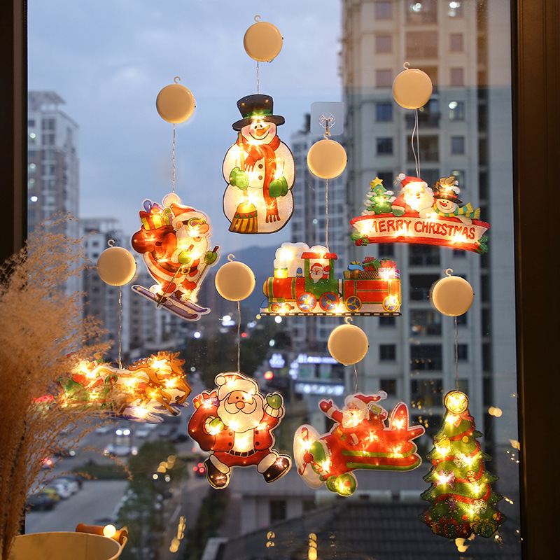 Amazon led Christmas decorative suction cup light shop window hanging light Christmas style decorative colored light string