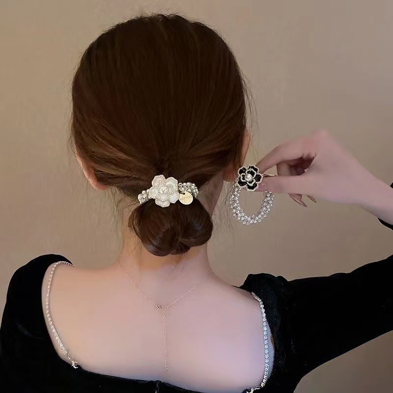 Pearl Camellia Hair Ring High-end Sense Hair Rope Ball Hair Accessories Tie Rope Internet Celebrity Hot New Simple Rubber Band