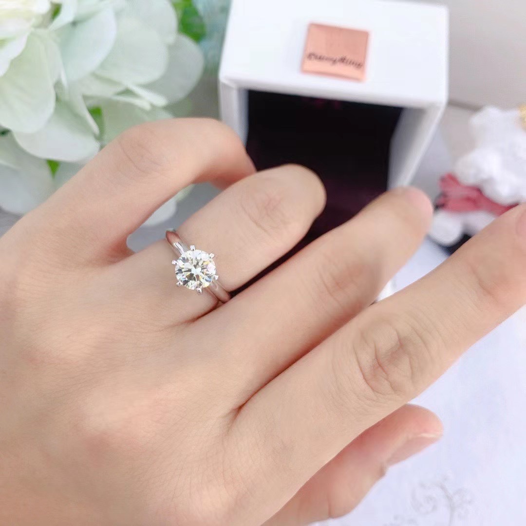 Japanese and Korean best-selling live broadcast promotional item Moissanite ring for women, T-brand classic six-claw one-carat adjustable ring