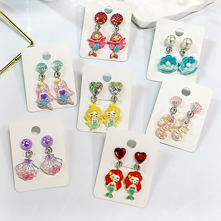 Cute cartoon children pendant ear clip mermaid unicorn earring resin pendant ear clip wholesale
