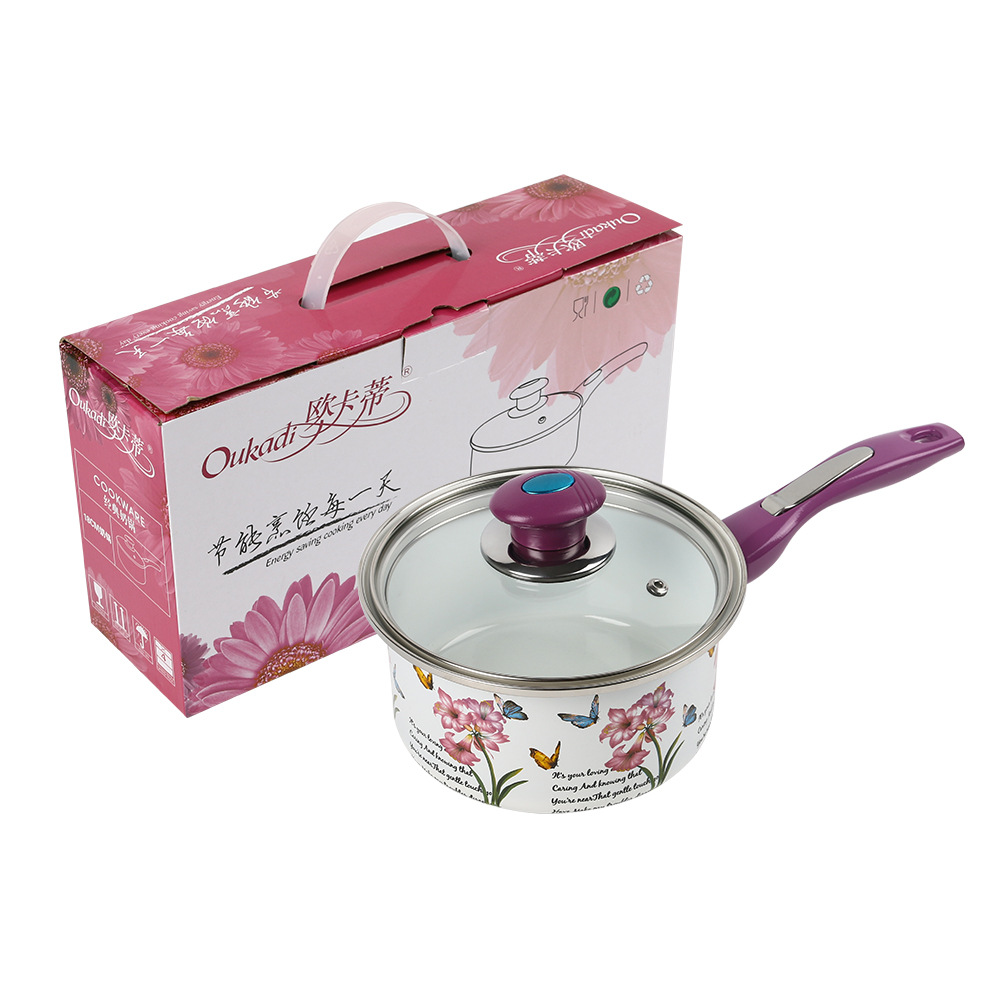 Factory spot wholesale enamel enamel single handle milk pot noodle pot 18cm baby food supplement pot induction cooker Universal