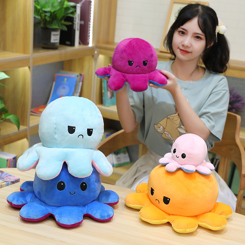 Cross-border Two-sided Octopus Flip Doll Double-sided Expression Flip Mood Octopus Doll Plush Toy Rag Doll