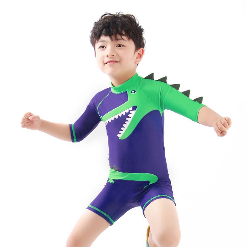 Children's One-piece Swimsuit Blister Boy 2-8 Years Old Boys' Cartoon Swimming Assembly Cap Boys' Baby's Small and Medium-sized Children's Diving Suit