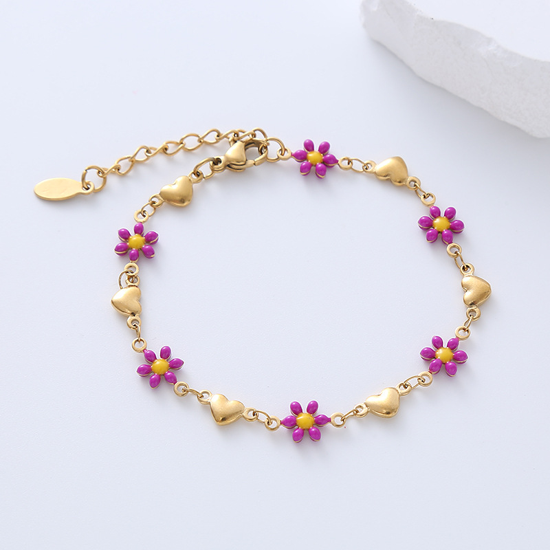 AML spot jewelry wholesale simple exquisite girls plating 18K gold stainless steel heart-shaped multicolor flower bracelet