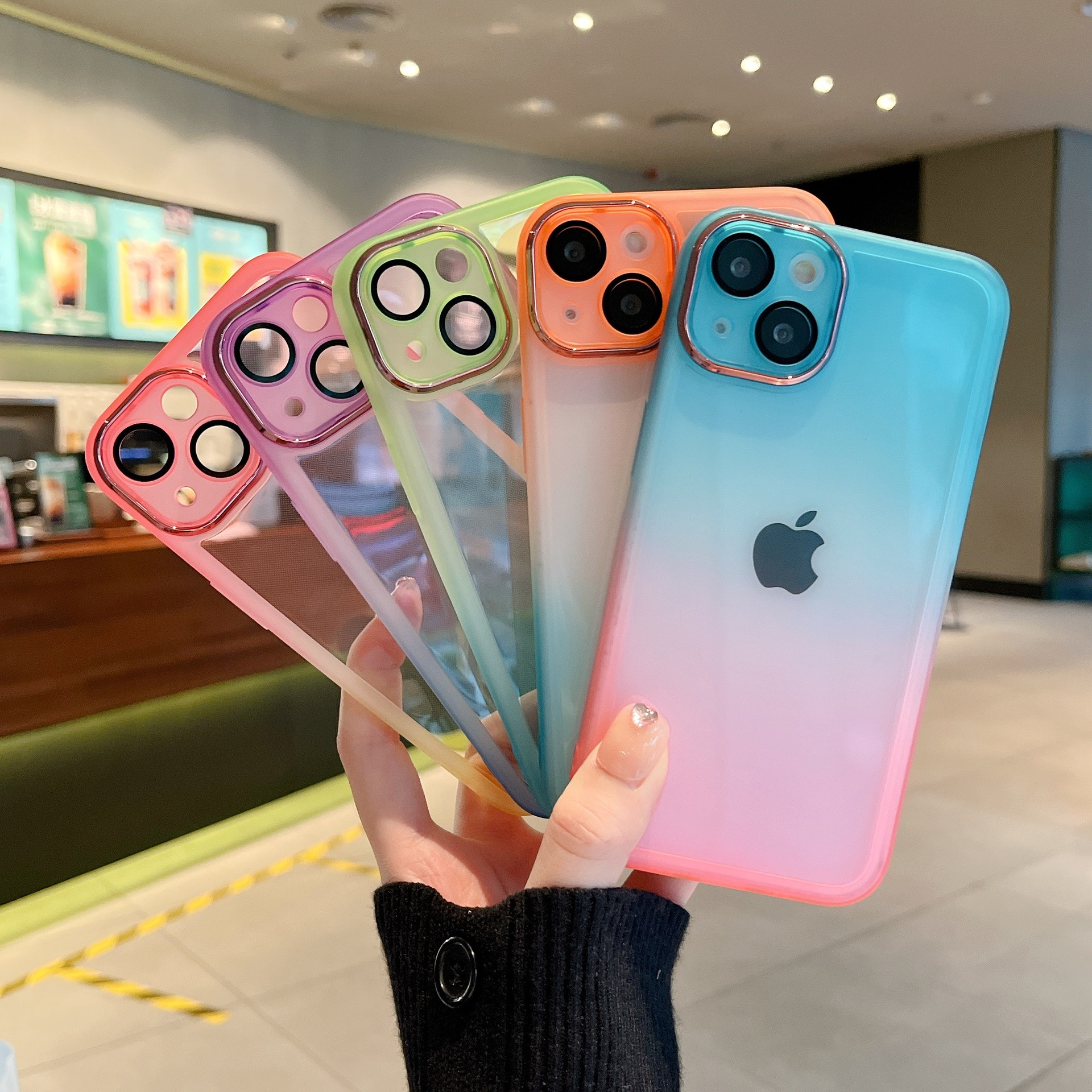 適用iPhone15Promax雙色漸變手機殼蘋果11/12Pro自帶鏡頭膜一體潮