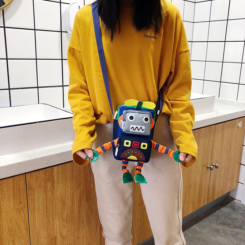 2021 New Japanese girl mobile phone bag creative cartoon robot disco coin purse color all-match messenger bag