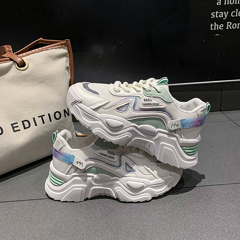 2023spring and autumn running breathable thin sneaker women's versatile casual shoes thick sole height increasing daddy shoes fashion shoes