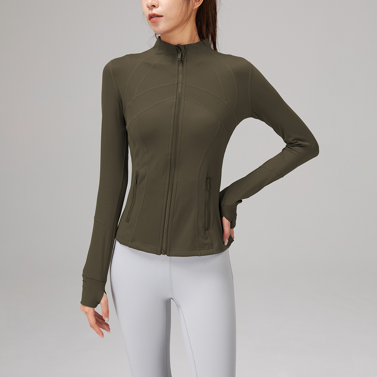 Lu yoga jacket women's def * ne top sports running tight stand collar long sleeve cardigan jacket fitness clothing